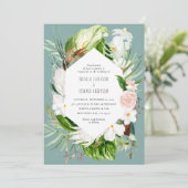 Rosa, aquamarin + orchid tropische Blumen Hochzeit Save The Date (Stehend Vorderseite)