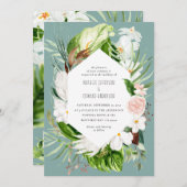 Rosa, aquamarin + orchid tropische Blumen Hochzeit Save The Date (Vorne/Hinten)