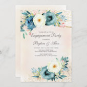 Rosa Aquamarin Weiß Glitzer Verlobung Einladung (Vorne/Hinten)