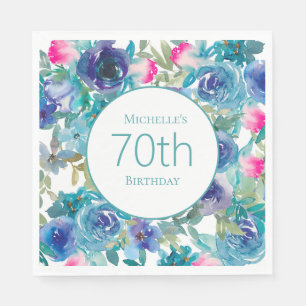 Rosa Aquamarine Aquarellblume 70. Geburtstag Serviette