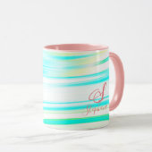 Rosa Aquamarine Blue Wave Monogramm-Initialen Abst Tasse (VorderseiteRechts)