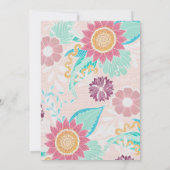 Rosa Aquamarine Blume Blätter Öl bemalt Baby Dusch Einladung (Rückseite)