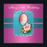 Rosa Aquamarine Cameo Rose Frauen 70. Geburtstagsp Einladung<br><div class="desc">Die elegante Vintage Cameo,  Rose und Perlen der Frau rosa und aquamarin blau 70. Geburtstagsfeier.</div>