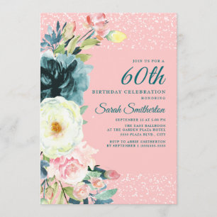 Rosa Aquamarine Creme Floral 60. Einladung