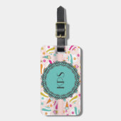 Rosa Aquamarine Eiscreme Croupcakes Monogramm Gepä Gepäckanhänger (Vorderseite vertikal)