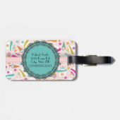 Rosa Aquamarine Eiscreme Croupcakes Monogramm Gepä Gepäckanhänger (Rückseite horizontal)