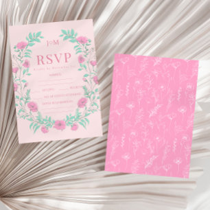 Rosa aquamarine grüne Blumenkirche RSVP Karte