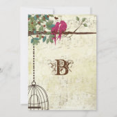 Rosa Aquamarine Liebesvögel, die auf einer Baumhoc Einladung (Rückseite)