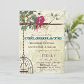 Rosa Aquamarine Liebesvögel, die auf einer Baumhoc Einladung (Stehend Vorderseite)