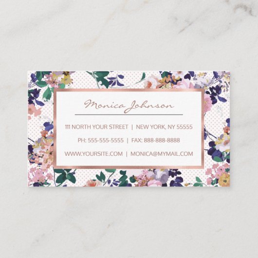 Rosa aquamarine, lila Goldpolka dotiert Blumenloya Treuekarte (Rückseite)