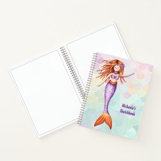 Rosa Aquamarine Skalen Mermaid Sketchbook Notizblock (Innenseite)