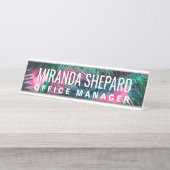 Rosa aquamarine tropische Sommer-Palme-Wedel Schreibtischnamensplakette (Vorderseite )