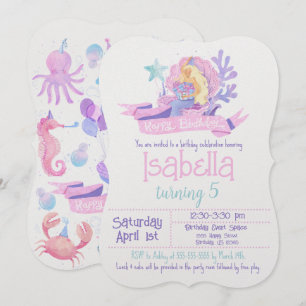 Rosa, Aquamarine und Lila Aquarellmaid Geburtstag Einladung