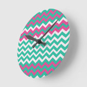 Rosa, aquamarine und weiße Zickzacke Runde Wanduhr (Winkel)