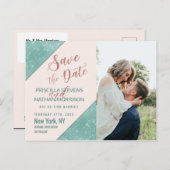 Rosa aquamariner blauer Imitat-GlitzerSequin Save Ankündigungspostkarte (Vorne/Hinten)