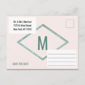 Rosa aquamariner blauer Imitat-GlitzerSequin Save Ankündigungspostkarte (Rückseite)