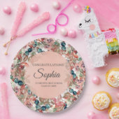 Rosa Aquamariner floraler Abschluss Glückwunsch Pappteller (Party)