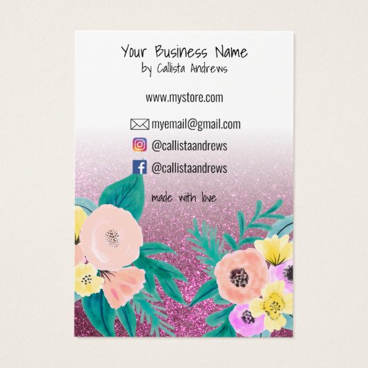 Rosa Aquamariner floraler Glitzer Logo-Schlüsselan (Rückseite)