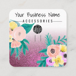 Rosa Aquamariner floraler Glitzer Logo-Schlüsselan Quadratische Visitenkarte