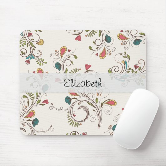 Rosa aquamariner gelber Blumen-Strudel genähtes Mousepad (Mit Mouse)