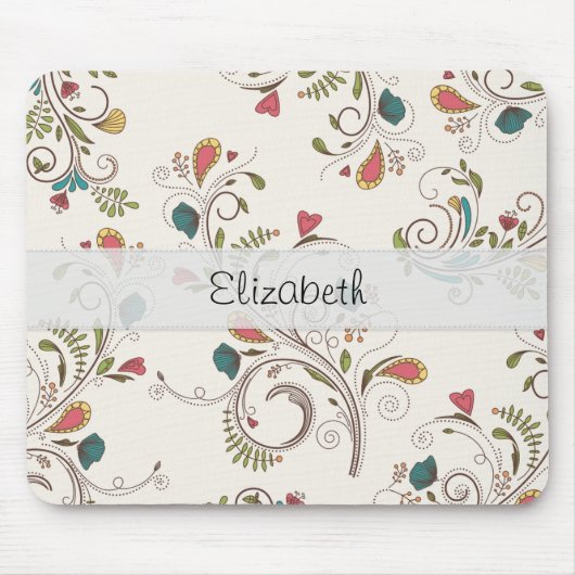 Rosa aquamariner gelber Blumen-Strudel genähtes Mousepad (Vorne)