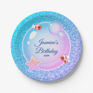 Rosa Aquamariner Glitzer Girly Mermaid Geburtstags Pappteller