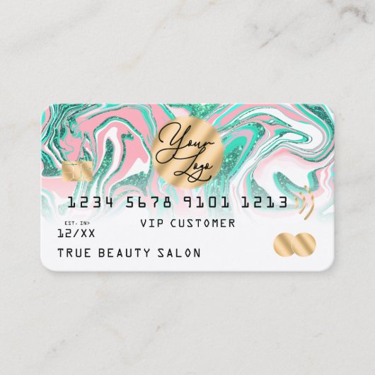 Rosa Aquamariner Glitzer - Marmorkreditkartenlogo Visitenkarte (Vorderseite)