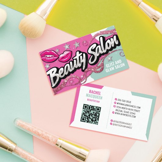 Rosa Aquamariner Glitzer Retro Pop Visitenkarte