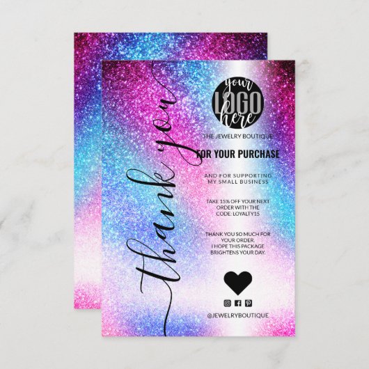 Rosa Aquamariner Nebel Galaxy Glitzer Ordnung Viel Dankeskarte (Vorne/Hinten)