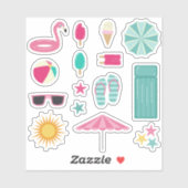 Rosa Aquamariner Sommerstrand Aufkleber (Blatt)