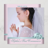 Rosa Aquamarines blaues Foto Erste kommunale Einla Einladung (Vorne/Hinten)