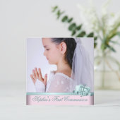 Rosa Aquamarines blaues Foto Erste kommunale Einla Einladung (Stehend Vorderseite)