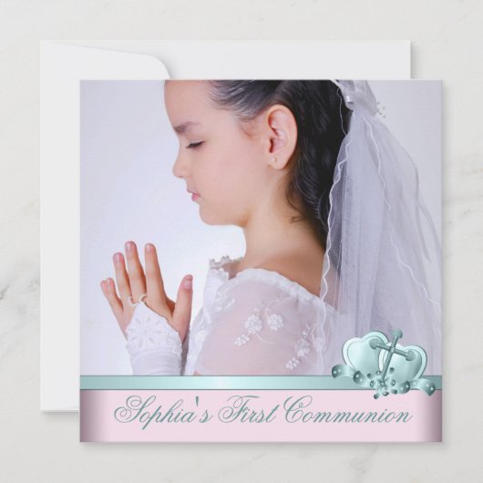 Rosa Aquamarines blaues Foto Erste kommunale Einla Einladung (Vorderseite)