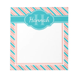 Rosa Aquamarines, feines Streifenmuster mit Monogr Notizblock