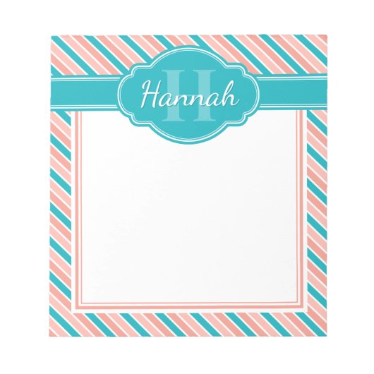 Rosa Aquamarines, feines Streifenmuster mit Monogr Notizblock (Vorderseite)