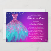 Rosa Aquamarines Sparkle Dress Quinceanera Einladu Einladung (Vorderseite)