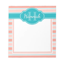 rosa Aquamarines Streifenmuster Monogramm Notizblock