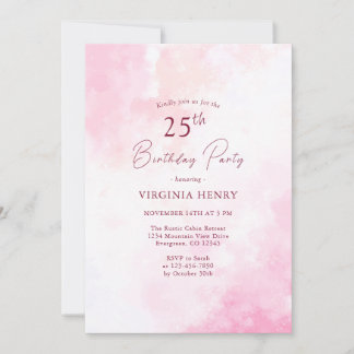 Rosa Aquarell 25. Geburtstagsfeier Einladung