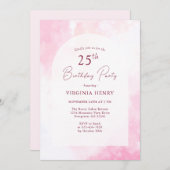 Rosa Aquarell 25. Geburtstagsfeier Einladung (Vorne/Hinten)