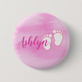 Rosa Aquarell-Abdruck-kleiner Baby-Fuß-Name Button