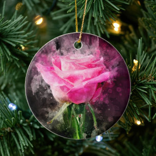 Rosa Aquarell auf schwarzem Hintergrund Keramik Ornament