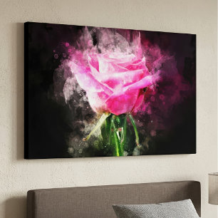Rosa Aquarell auf schwarzem Hintergrund Leinwanddruck