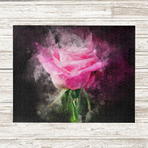 Rosa Aquarell auf schwarzem Hintergrund Puzzle