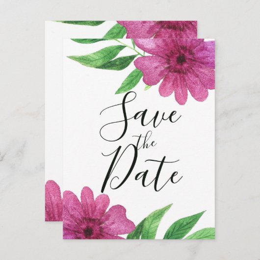 Rosa Aquarell Blume Blumenfeder Save the Date Ankündigungspostkarte (Vorne/Hinten)