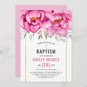Rosa Aquarell Blume Blumenmädchen Taufe Einladung (Vorne/Hinten)
