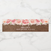 Rosa Aquarell Blume Braun Wood Babydusche Wasserflaschenetikett (Einzelnes Label)