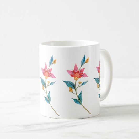 Rosa Aquarell-Blume Kaffeetasse (VorderseiteRechts)