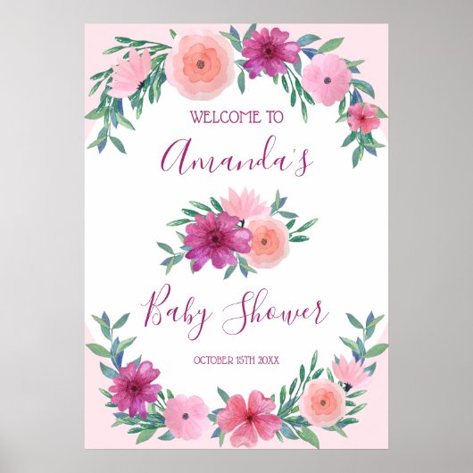 Rosa Aquarell Blume Kinderdusche Personalisiert Poster (Vorne)