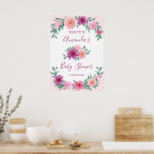 Rosa Aquarell Blume Kinderdusche Personalisiert Poster (Küche)
