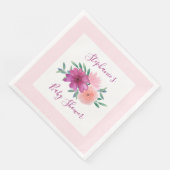 Rosa Aquarell Blume Kinderdusche Personalisiert Serviette (Ecke)